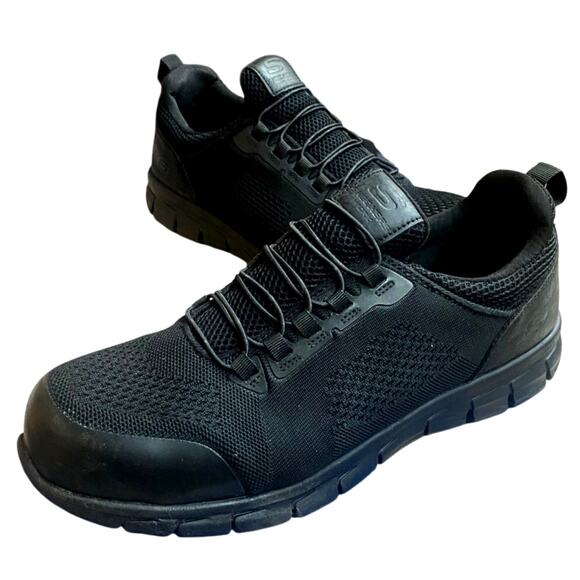 Skechers Men's Work Shoes 11.5 Black Slip Resistant Alloy Toe Memory Foam - Picture 1 of 9